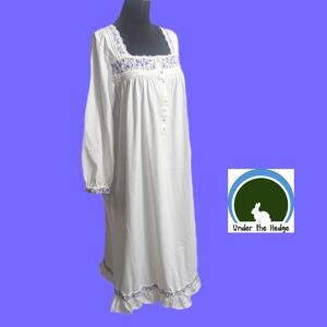 Eileen West White Embroidered Long Sleeve Large Nightgown cotton cottage